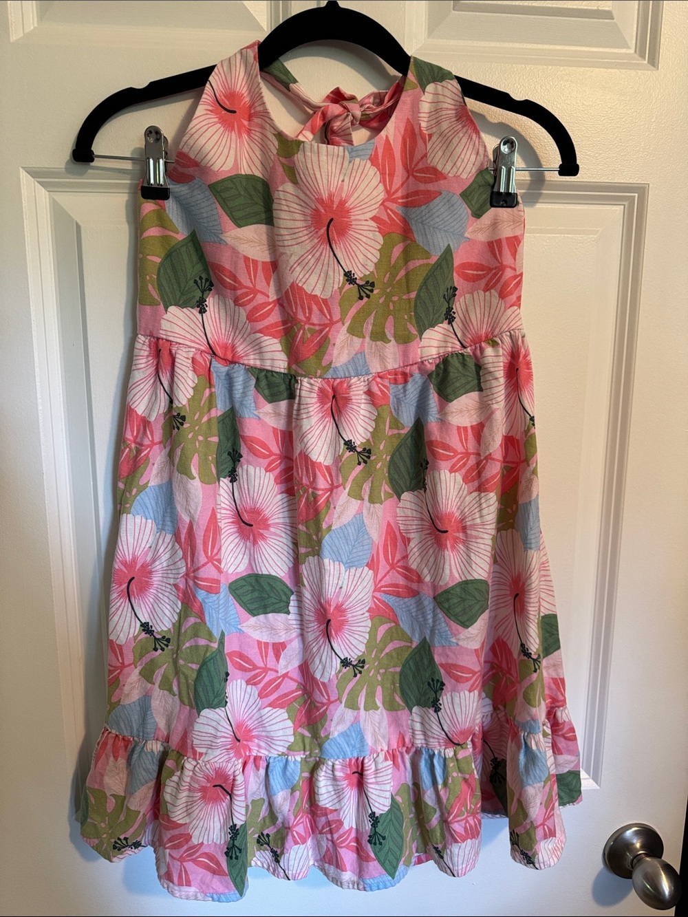 Gymboree Pink Floral Halter Dress with Green Leaves
